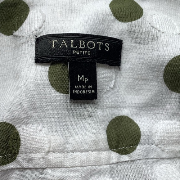Talbots Green and White Polka Dot Button Down Shirt Petite - Picture 5 of 5
